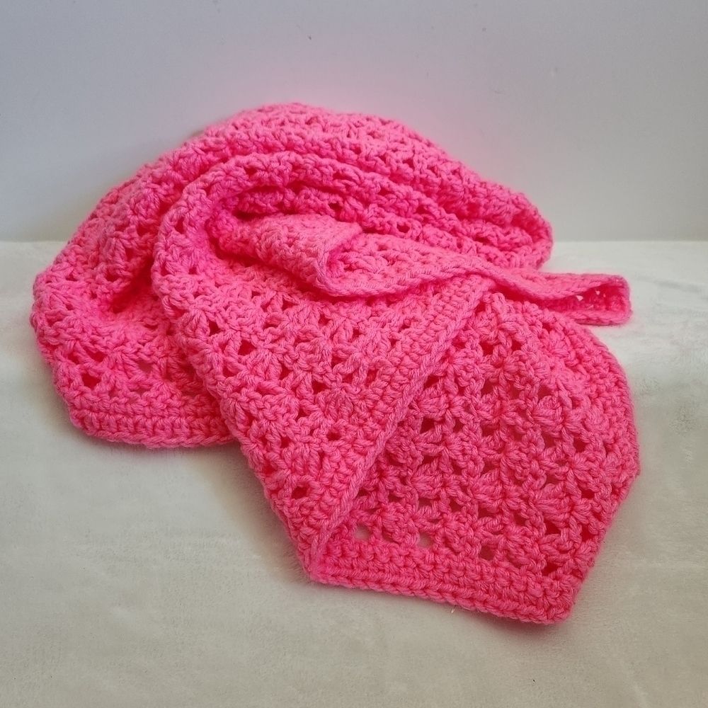 Crochet Handmade Neon Bright Barbie Pink Throw Lap Baby Blanket Afghan